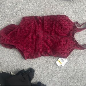 BECCA Burgundy Lace One Piece Swimsuit